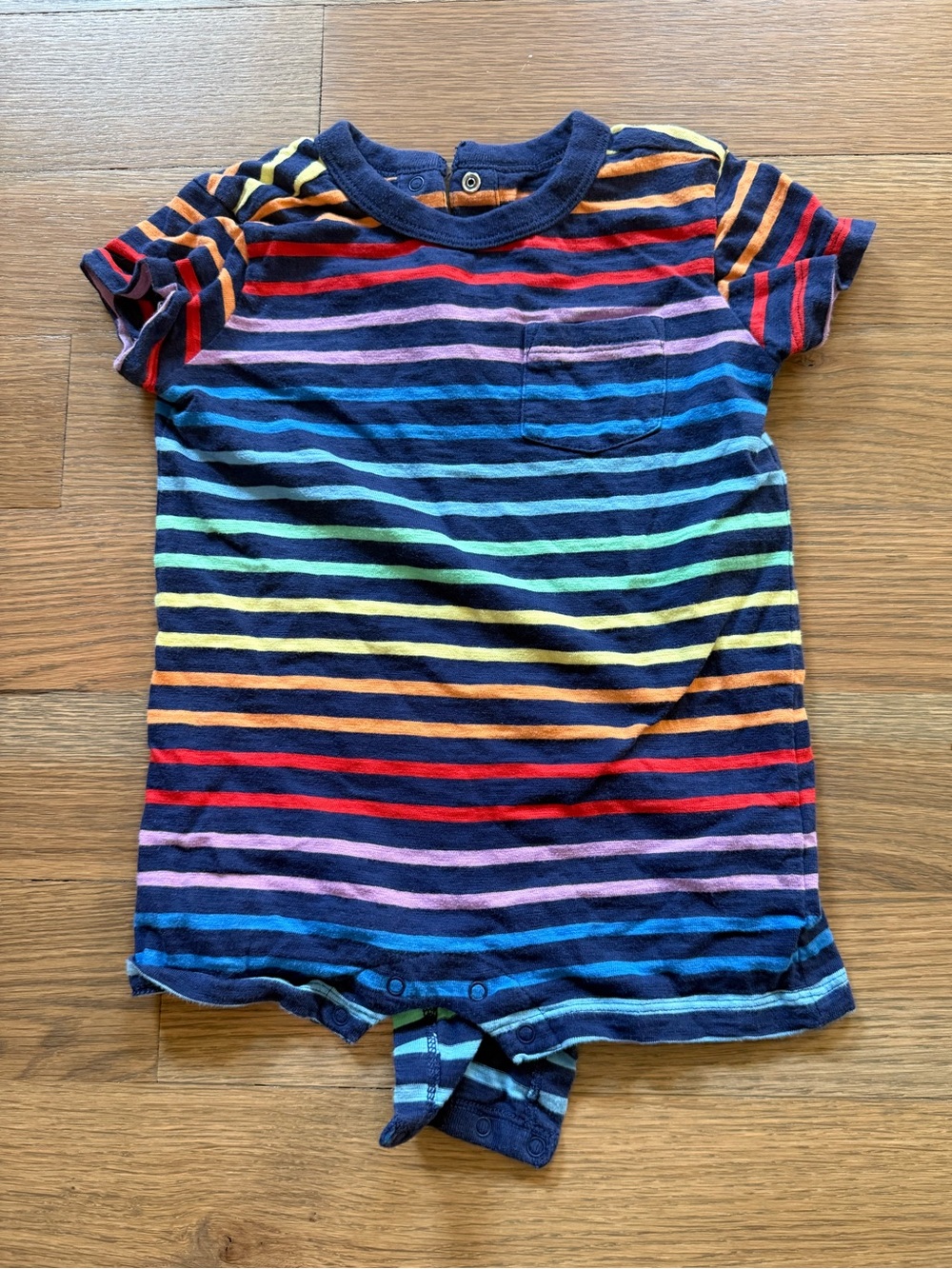 Primary Navy Rainbow Stripe Baby Romper Shortie